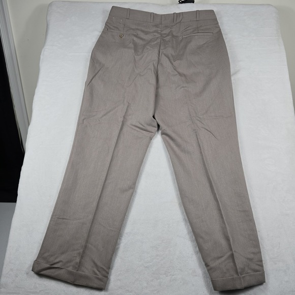 Men's Pleated Cuffed Dress Pants Size 36x29 Beige Taupe USA Made - Picture 7 of 8